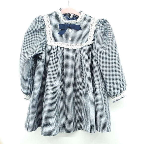 Good Lad Houndstooth Dress 2T Navy Blue Collar Lace Zip Closure Vintage